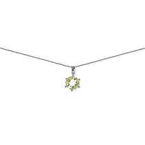 Rhodium Plated Sterling Silver 6mm August Birthstone Genuine Peridot Pendant on 16in Necklace