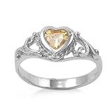 Sterling Silver Baby Ring with Heart Yellow CZ - 2mm Band Width - 7mm Face Height - Sizes: 1-3