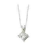 14K White Gold 4.5 MM Square Shaped Cubic Zirconia (Created) Solitaire Pendant with Chain