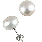 White AAAA Cultured Pearl Platinum Overlay CAREFREE Sterling Silver Stud Earrings (LS1B)