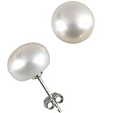 White 10-11mm AAAA Cultured Pearl Platinum Overlay CAREFREE Sterling Silver Stud Earrings (LS1B)