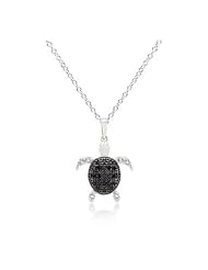 Black and White CZ Turtle Pendant Necklace