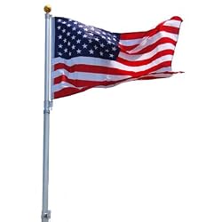 Durable 20' 20 FT Feet Aluminum Telescoping Flag Pole Flagpole Kit With The United States Of America USA US Flag Decorative Outdoor Decor