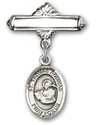 Sterling Silver Baby Badge with St. Thomas Aquinas Charm and Polished Badge Pin