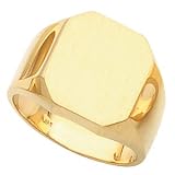 14K White Gold Men's Octagon Signet Ring With Brush Finished Top