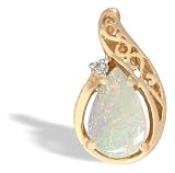 14K Yellow Gold Genuine Pear Opal and Diamond Pendant