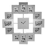 Multi-Photo Frame Clock (Holds 12 photographs, Silver colour)