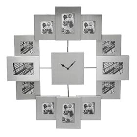 Multi-Photo Frame Clock (Holds 12 photographs, Silver colour)