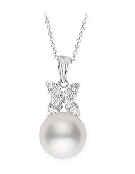 PremiumPearl 7-9mm AAA Japanese White Akoya Pearl Pendant 14k Gold & Diamonds