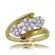 Ladies Three Flower Diamond Yellow Gold Cocktail Ring Size 7