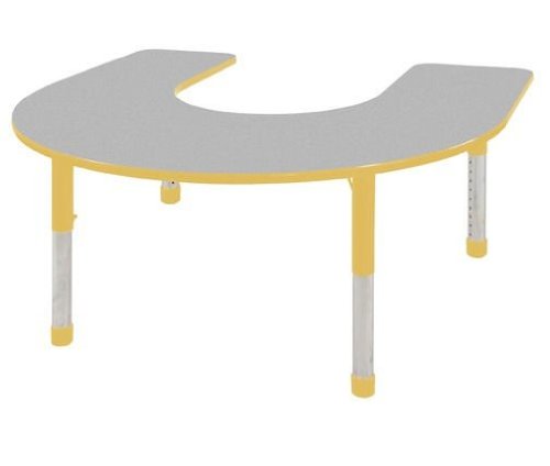 Early Childhood Resource ELR-14103-GYE-C 60 in. x 66 in. Gray Horseshoe Adjustable Activity Table with Yellow Chunky Legs