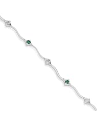 14k White Gold W/ Diamond And Emerald Gemstone Bracelet, Size 4.59
