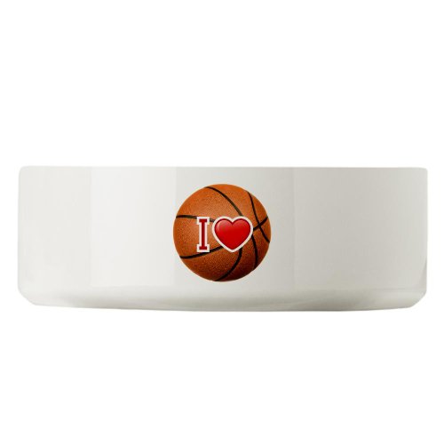 Large Dog Cat Food Water Bowl I Love Basketball