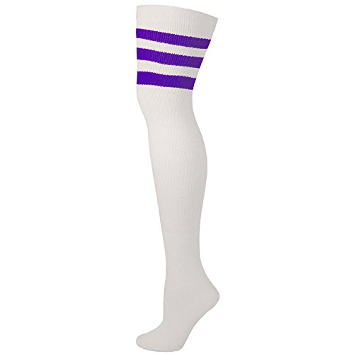 AJs Retro Thigh High Tube Socks - White, Purple-M