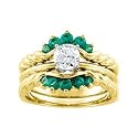 02.50MM 14K Yellow Gold Bridal Ring Guard Genuine Emerald