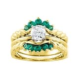Elegant and Stylish 02.50 MM Bridal Ring Guard Genuine Emerald in 14K Yellow Gold ( Size 6 ), 100% Satisfaction Guaranteed.