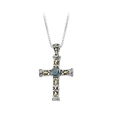 14K Yellow Gold and Sterling Silver 6 MM Blue Topaz Cabochon Pendant with Chain
