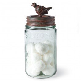 Pint Mason Jar with Songbird Lid - Green/Rust Finish