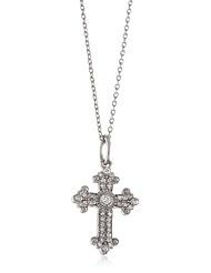 KC Designs "Faithfully Yours" Diamond 14k White Gold Small Byzantine Cross, 16"
