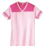 District Threads - Ladies Fine Knit Colorblock V-Neck Tee Pink/Fuchsia-XL
