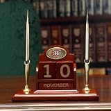MONTREAL CANADIENS Team Logo 8 Wide Wood PERPETUAL CALENDAR / DESK CADDY (with a handsome Pen Set)