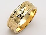 Gents 14K White Wide Corrib Claddagh Wedding Band - Made in Ireland