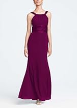 Hot Sale Chiffon and Charmeuse Dress with Rounded Neckline Sangria