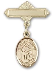 Gold Filled Baby Badge with Blessed Caroline Gerhardinger Charm and Polished Badge Pin