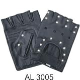 Premium Cowhide Leather Fingerless Gloves W/Stud