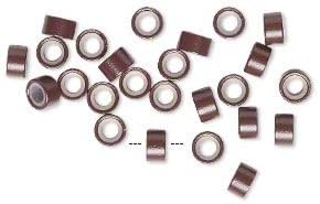 Aluminum and silicone made brown colored 5mm round tube with 3mm hole crimp bead. Sold per pkg of 25