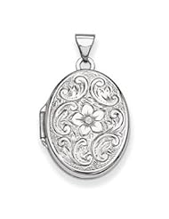 Genuine IceCarats Designer Jewelry Gift 14K Wg 21Mm Oval Floral Scroll Border Locket