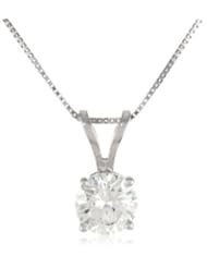 IGI Certified 1/2 Carat Round 4 Prong Diamond Pendant in 14K White Gold w/ 16" chain (H-I Color, I2 Clarity, 0.90 Cts)