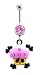 Stainless Steel Belly Ring with Pink Crystals - Dangling Pink Cupcake Skull with Crossbones