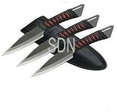 3 Pieces 6" Serrated Throwing Knife Set Black/Red Nylon Wrapped Handle
