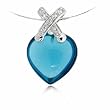 Sterling Silver Diamond Cubic Zirconia X and Simulated Aquamarine CZ Heart Pendant