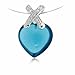 Sterling Silver Diamond Cubic Zirconia X and Simulated Aquamarine CZ Heart Pendant