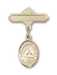 Gold Filled Baby Badge with St. Katherine Drexel Charm and Polished Badge Pin