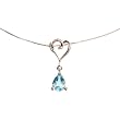 Sterling Silver Pear Shaped Sky Blue Topaz Pendant Necklace with Heart Link