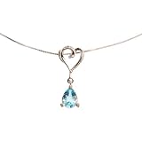 EXP Sterling Silver Pear Shaped Sky Blue Topaz Pendant Necklace with Heart Link