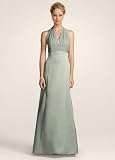David's Bridal Satin Empire Ball Gown with Chiffon Halter Style 81441
