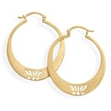 Lotus Design Hoop Earrings 14K Yellow Gold Plated on Sterling Silver