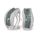 9ct White Gold 0.50 Ct Diamond and Blue Diamond Hoop Earrings