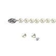 Divinity 5.5-6mm White Cultured Pearl 14k White Gold Clasp Double knotted AS2R2 Strand Necklace (18") & ASR Stud Earrings Set