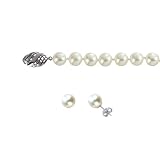 Divinity 5.5-6mm White Cultured Pearl AS2R2 Strand 14k White Gold Clasp Necklace 18" & Earrings Set - Dahlia Classic Collection