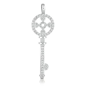 14k .79 Dwt Diamond White Gold Key Charm - JewelryWeb