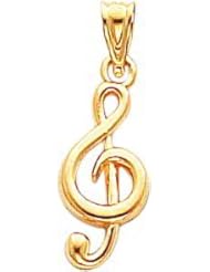 14K Yellow Gold Treble Clef Pendant Charm Music Jewelry