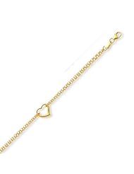 10" 10K Yellow Gold 1.9mm (0.07") Polished Double Strand Rolo Chain w/ 1 Station Open Heart Anklet w/ Pear Shape Clasp