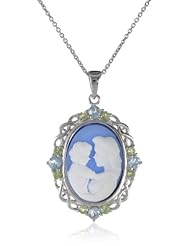 Sterling Silver Blue Topaz, Peridot and Blue Cameo Pendant Necklace