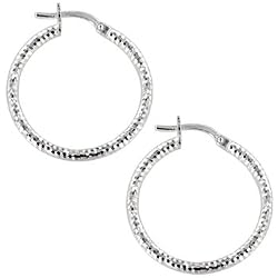 925 Sterling Silver 3/4 Inch Diamond Cut Hoop Earrings