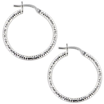 Sterling Silver Diamond Cut Hoop Earrings- .80 Diameter